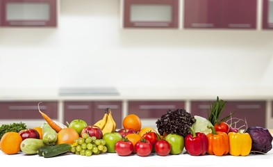 Wall Mural - Colorful ripe vegetables and fruits isolated on white