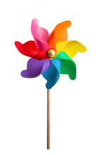 Children`s Colorful Toy Wind Turbine Isolated On White Background.