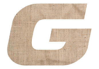 Letter G alphabet with burlap texture on white background