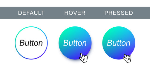 Blue modern, trendy button in different state. Vector abstract round button for web design and interface.