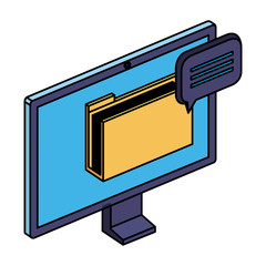 Sticker - computer with folder documents files and speech bubble