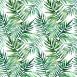 Fototapeta Sypialnia - Watercolor seamless pattern with tropical leafs. Exotic fresh pattern isolated on white background