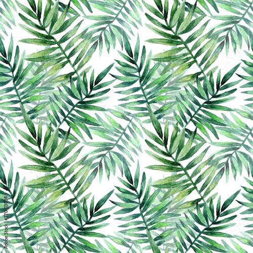 Obraz w ramie Watercolor seamless pattern with tropical leafs. Exotic fresh pattern isolated on white background