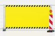 Baustelle Absperrung Sicherung - Warnbake mit Warnleuchte vor Mobilzaun Bauzaun mit gelben Banner und Warnmarkierung - Platz für Eindruck