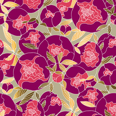 Wall Mural - Elegant luxury peonies bud seamless pattern