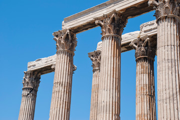 The ancient temple of Olympius Zeus or Olympion, near the Acropolis of Athens, Greece / May 2019. 