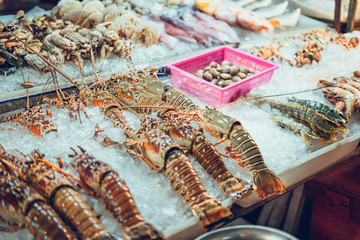 Fresh lobster in the street food shop in Phuket