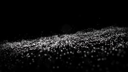  Fantasy White Organic,Animation of Glow Point Floating Dust in Air on Black Background.