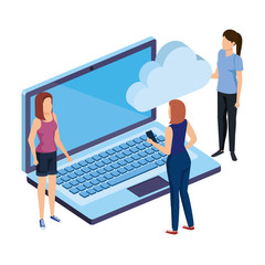 Canvas Print - women with laptop and cloud computing