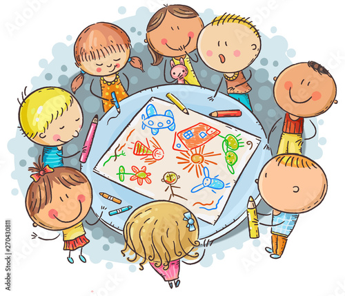 Doodle kids drawing together