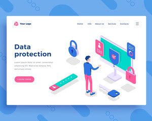 Wall Mural - data protection concept, office man and interact with screen.