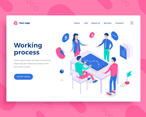 Wall Mural - Teamwork process concept, office people and interact with graph