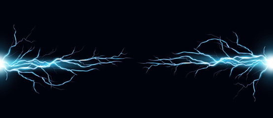 vector illustration of electric discharge shocked effect on black background. power electrical energ