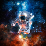 I offer you the stars / 3D illustration of science fiction scene with astronaut floating in outer space reaching with open hand towards viewer