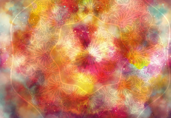 Wall Mural - Abstract mandala graphic design and watercolor digital art painting for ancient geometric concept background