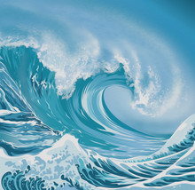 Ocean Wave Illustration Oil Painting Style