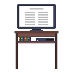 Poster - Desk with books and television isolated