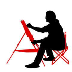 Wall Mural - Silhouette, artist at work on a white background