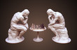Two Thinkers Pondering The Chess Game On Brown Background