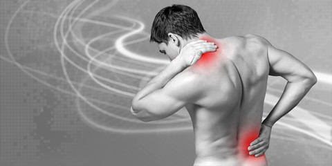 Wall Mural - Strong man with neck pain, back view