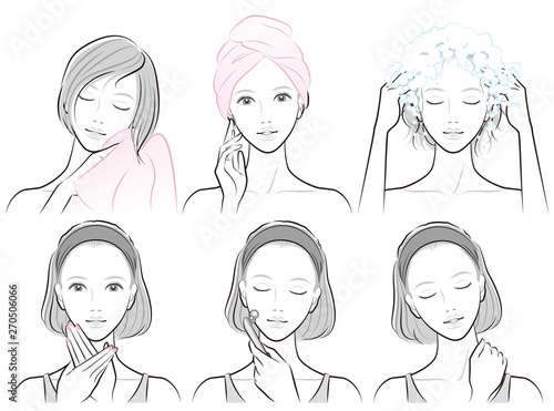 ヘアケアとスキンケアをしている女性のイラスト Stock Vector Adobe Stock ヘアケアとスキンケアをしている女性のイラスト Stock Vector Adobe Stock