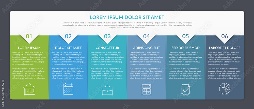 Infographic Template with 6 Steps - obrazy, fototapety, plakaty 