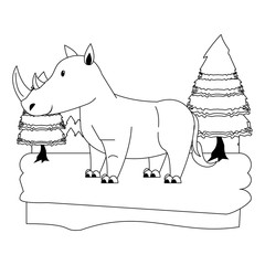 Poster - rhino wildlife cute animal cartoon in black and white