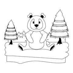 Sticker - Bear wildlife cute animal cartoon in black and white