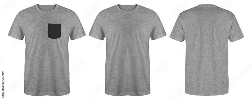 Blank t shirt set bundle pack. Heather grey t shirt isolated on white background with three different style, suitable for mock up or presentation your project. - obrazy, fototapety, plakaty 
