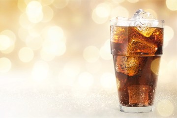 Poster - Glass of cola with ice cubes isolated on white background