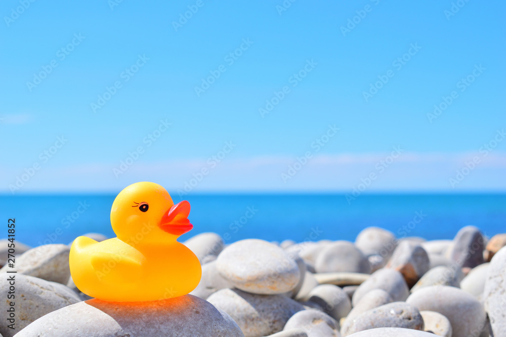 yellow rubber duck on the beach Stock Photo | Adobe Stock