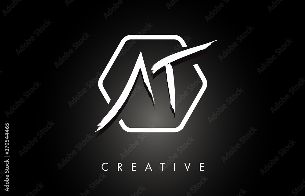 AT A T Brushed Letter Logo Design with Creative Brush Lettering Texture ...