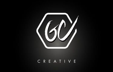 GC G C Brushed Letter Logo Design with Creative Brush Lettering Texture and Hexagonal Shape