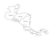 Vector illustration with simplified map of Central America. Black line silhouettes of states' border. White background