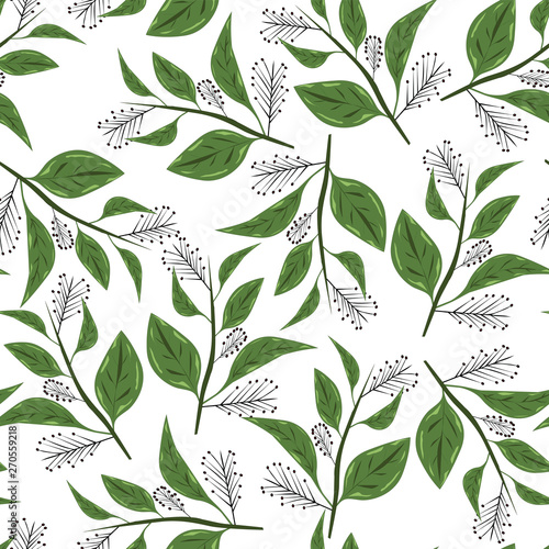 Seamless flower branches and leaves pattern