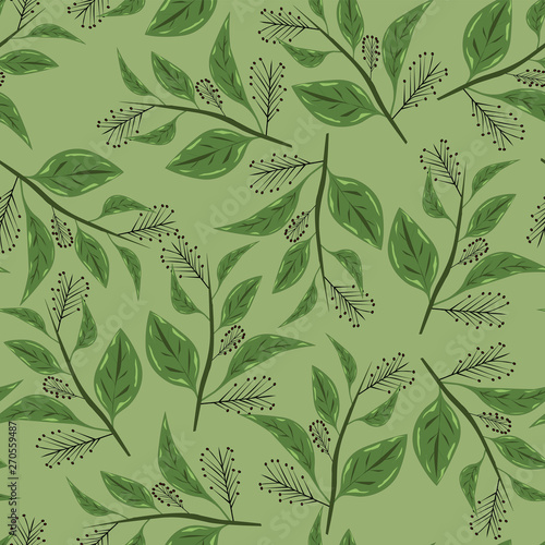 Seamless flower branches and leaves pattern
