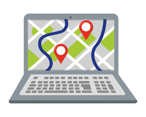 Poster - laptop showing map vector illustration