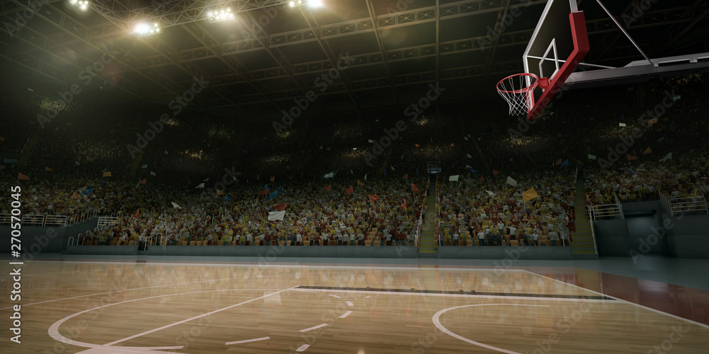 Professional basketball arena. Tribunes with sport fans. 3D illustration - obrazy, fototapety, plakaty 