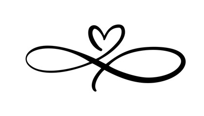 love heart in the sign of infinity. sign on postcard to valentines day, wedding print. vector callig