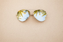 Summer Concept, Sunglasses In The Sand, On The Beach With Copy Space