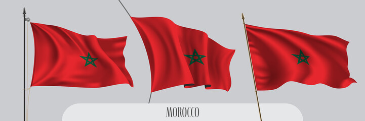 Set of Morocco waving flag on isolated background vector illustration