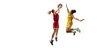© Alex - Isolated Female basketball player makes slam dunk. Basketball players on white background