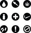 © oliver - CBD oil flat icon set - include oil drop, joint, warning labels, marijuana leaf, an eye dropper and more