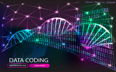 View of a data coded Dna with binary file, concept of data coding 