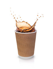 Poster - coffee paper cup with splash of coffee isolated