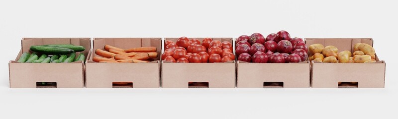 Wall Mural - Realistic 3D Render of Vegetable in Boxes