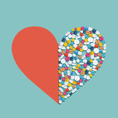 Wall Mural - Heart shape made from pills and medicines.