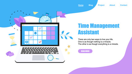 Canvas Print - Web Template. Online time management assistant with marks, tasks and notes . Concept of time management. with business icons	