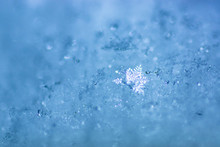 Brilliant Snowflake On The Background Of Blue Snow.