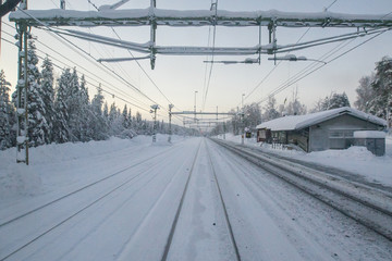 railway in winter lapland sweden